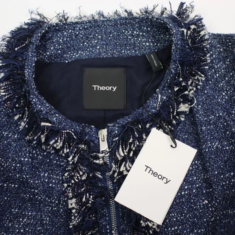 NWT Theory Womens Medium Zarafilla Tweed Coat with Fringe Hem - Picture 6 of 8